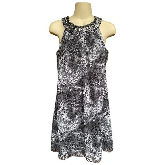 WHBM Halter Dress Sz 0 XS Snakeskin Print Beaded Embellishment Neckline - Picture 1 of 12